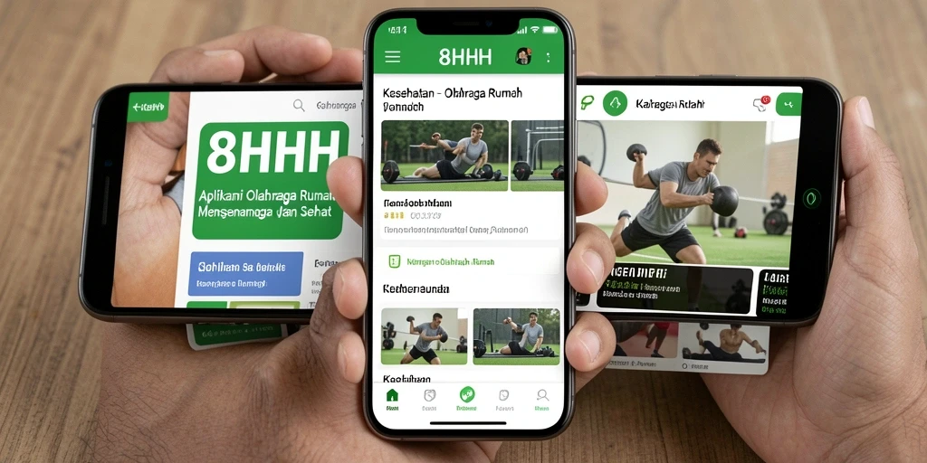 Antarmuka aplikasi 8HHH yang menarik dan mudah digunakan untuk olahraga rumah.